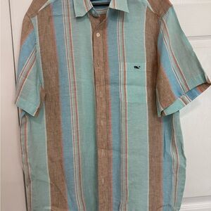 Men’s Vineyard Vines Casual Button Down Blue and Brown Shirt